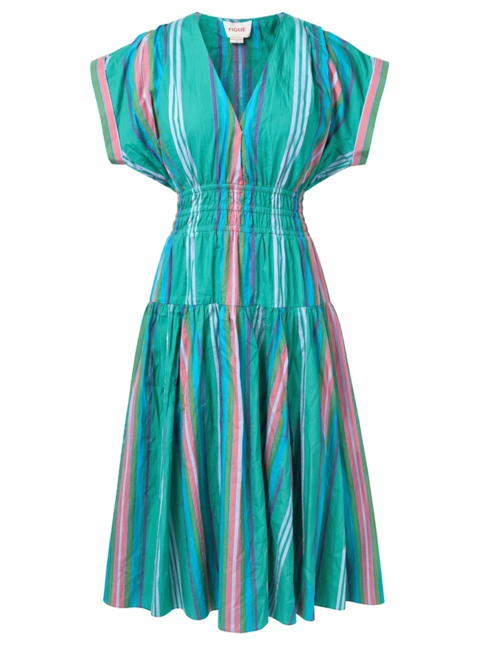 Figue Striped Cotton Midi Dress Boho Coastal Resortcore‎ Cottagecore-Sz 8